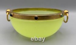Jeweled Glass Bowl Vase Uranium Vaseline Opaline Gilt Brass Mount Murano Vanity