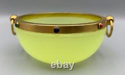 Jeweled Glass Bowl Vase Uranium Vaseline Opaline Gilt Brass Mount Murano Vanity