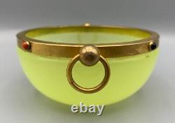 Jeweled Glass Bowl Vase Uranium Vaseline Opaline Gilt Brass Mount Murano Vanity