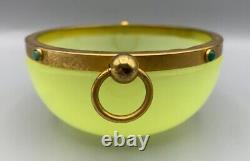 Jeweled Glass Bowl Vase Uranium Vaseline Opaline Gilt Brass Mount Murano Vanity