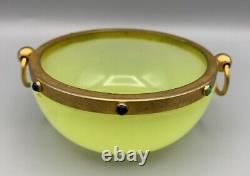 Jeweled Glass Bowl Vase Uranium Vaseline Opaline Gilt Brass Mount Murano Vanity