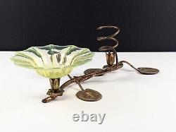 John Walsh Walsh Opalescent Vaseline Uranium Glass &Copper Waterlily Centrepiece