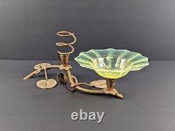 John Walsh Walsh Opalescent Vaseline Uranium Glass &Copper Waterlily Centrepiece