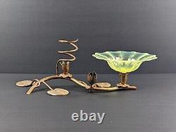 John Walsh Walsh Opalescent Vaseline Uranium Glass &Copper Waterlily Centrepiece