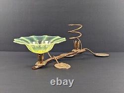 John Walsh Walsh Opalescent Vaseline Uranium Glass &Copper Waterlily Centrepiece