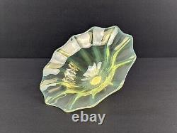 John Walsh Walsh Opalescent Vaseline Uranium Glass &Copper Waterlily Centrepiece