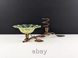 John Walsh Walsh Opalescent Vaseline Uranium Glass &Copper Waterlily Centrepiece