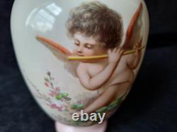Josef Ahne Opaline Hand Painted Cherub Art Glass Vase 19th Century Signed