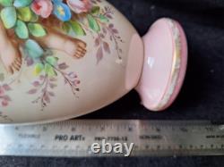 Josef Ahne Opaline Hand Painted Cherub Art Glass Vase 19th Century Signed