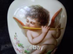 Josef Ahne Opaline Hand Painted Cherub Art Glass Vase 19th Century Signed