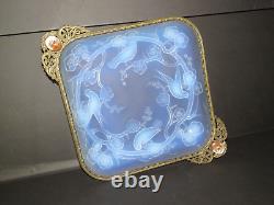 Julien Art Deco French Opalescent Square Bowl with Bird and Blossom Motif