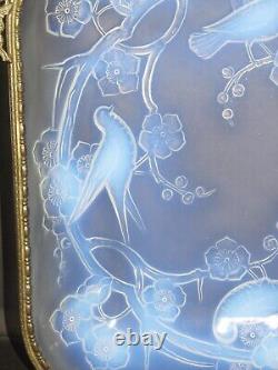 Julien Art Deco French Opalescent Square Bowl with Bird and Blossom Motif