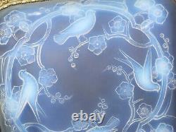 Julien Art Deco French Opalescent Square Bowl with Bird and Blossom Motif