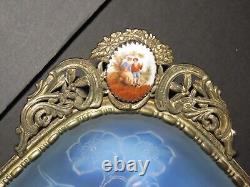 Julien Art Deco French Opalescent Square Bowl with Bird and Blossom Motif
