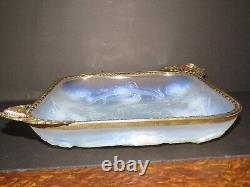 Julien Art Deco French Opalescent Square Bowl with Bird and Blossom Motif