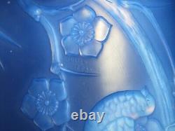 Julien Art Deco French Opalescent Square Bowl with Bird and Blossom Motif
