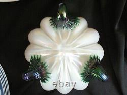KRALIK Czech Opaline Opal Art Glass Iridescent Rose Bowl Flower Frog 6 1/4 d