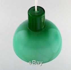 Kastrup / Holmegaard. Rare work pendant lamp in green opaline glass
