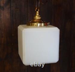 Kenny Medium Sized Opaline Art Deco Cube Pendant Light Rewired & PAT Tested