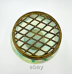 Kralik Glass Vase Opalescent Bowl With Bronze Frog Art Nouveau Czechoslovakia