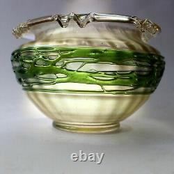 Kralik Opaline Iridescent Glass Vase Bowl Appiled Trails Czech Art Nouveau c1900