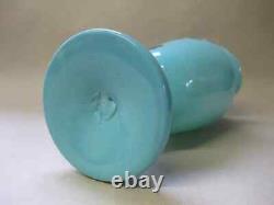 LARGE 28cm Antique Pale Blue OPALINE Glass Vase Victorian hand-Painted Flowers