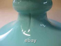 LARGE 28cm Antique Pale Blue OPALINE Glass Vase Victorian hand-Painted Flowers