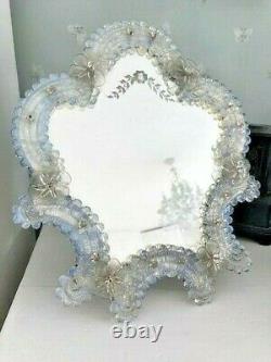 LARGE 37cm Vintage Venetian Murano Opalescent Glass Dressing Table Vanity Mirror