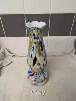 LARGE 40cm MURANO glass french OPALINE multicolored vase 1950 vintage retro vgc