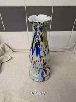 LARGE 40cm MURANO glass french OPALINE multicolored vase 1950 vintage retro vgc