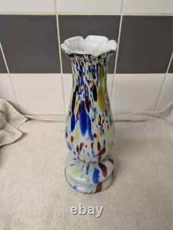 LARGE 40cm MURANO glass french OPALINE multicolored vase 1950 vintage retro vgc