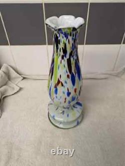 LARGE 40cm MURANO glass french OPALINE multicolored vase 1950 vintage retro vgc