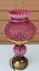Lg Wright / Fenton Glass Opalescent Cranberry Hobnail Lamp 17 Tall
