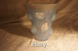 Lalique Saint Francois Molded Blue Opalescent Enameled Frosted Bird Vase