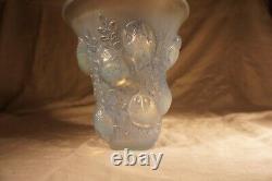 Lalique Saint Francois Molded Blue Opalescent Enameled Frosted Bird Vase