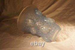 Lalique Saint Francois Molded Blue Opalescent Enameled Frosted Bird Vase