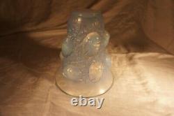 Lalique Saint Francois Molded Blue Opalescent Enameled Frosted Bird Vase