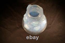 Lalique Saint Francois Molded Blue Opalescent Enameled Frosted Bird Vase