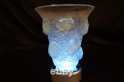 Lalique Saint Francois Molded Blue Opalescent Enameled Frosted Bird Vase