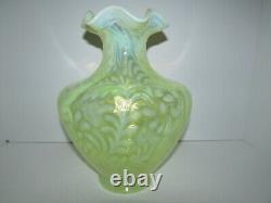 Large 11.5 Fenton Topaz Opalescent Daisy and Fern Art Glass Vase 903