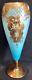 Large 15 Tall Vintage Venetian Blue Opaline Glass Vase Gold Encrusted & Floral