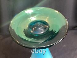 Large 15 Tall Vintage Venetian Blue Opaline Glass Vase Gold Encrusted & Floral