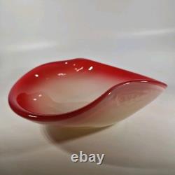 Large 1960s Fratelli Toso Rich Red & White Opaline Cased Glass Bowl Centerpiece