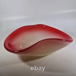 Large 1960s Fratelli Toso Rich Red & White Opaline Cased Glass Bowl Centerpiece
