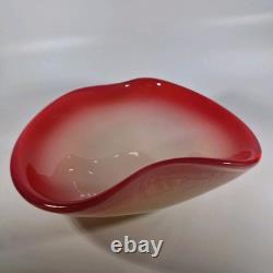 Large 1960s Fratelli Toso Rich Red & White Opaline Cased Glass Bowl Centerpiece