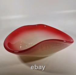 Large 1960s Fratelli Toso Rich Red & White Opaline Cased Glass Bowl Centerpiece