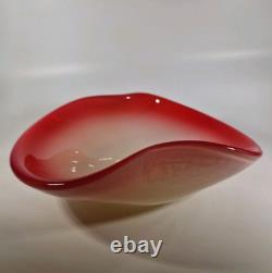 Large 1960s Fratelli Toso Rich Red & White Opaline Cased Glass Bowl Centerpiece