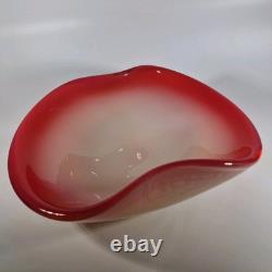 Large 1960s Fratelli Toso Rich Red & White Opaline Cased Glass Bowl Centerpiece
