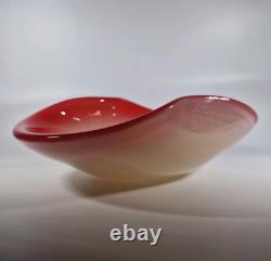 Large 1960s Fratelli Toso Rich Red & White Opaline Cased Glass Bowl Centerpiece