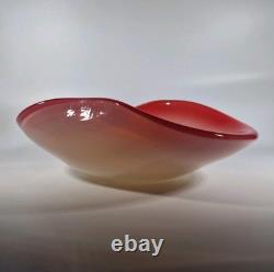 Large 1960s Fratelli Toso Rich Red & White Opaline Cased Glass Bowl Centerpiece